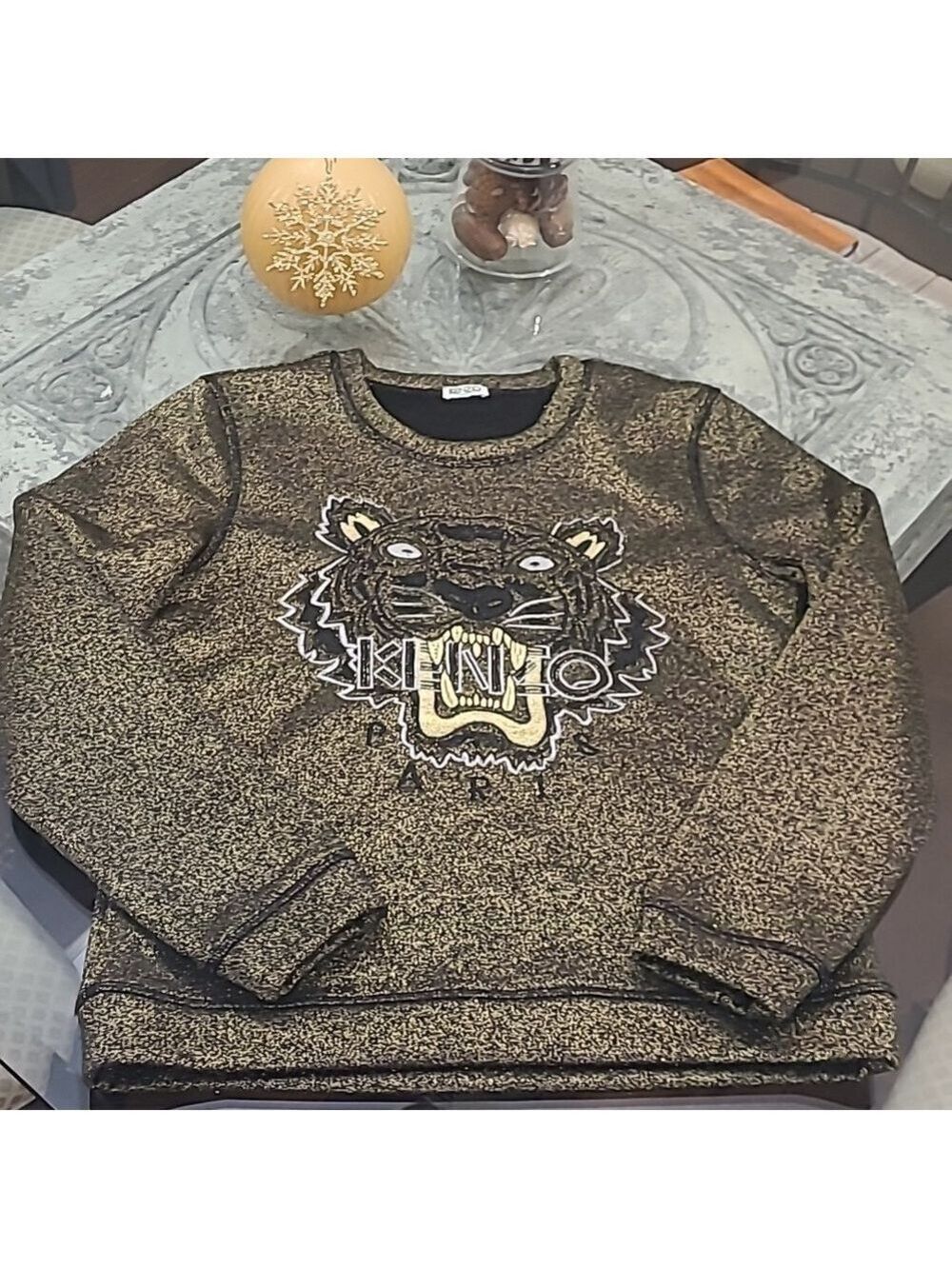 KENZO PARIS WOMEN'S LIMITED EDITION GLITTER GOLDEN EMBROIDERED SWEATER L